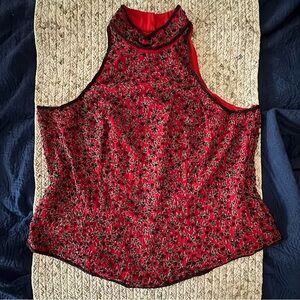 Adrianna Papell Boutique Red and Black Beaded Top